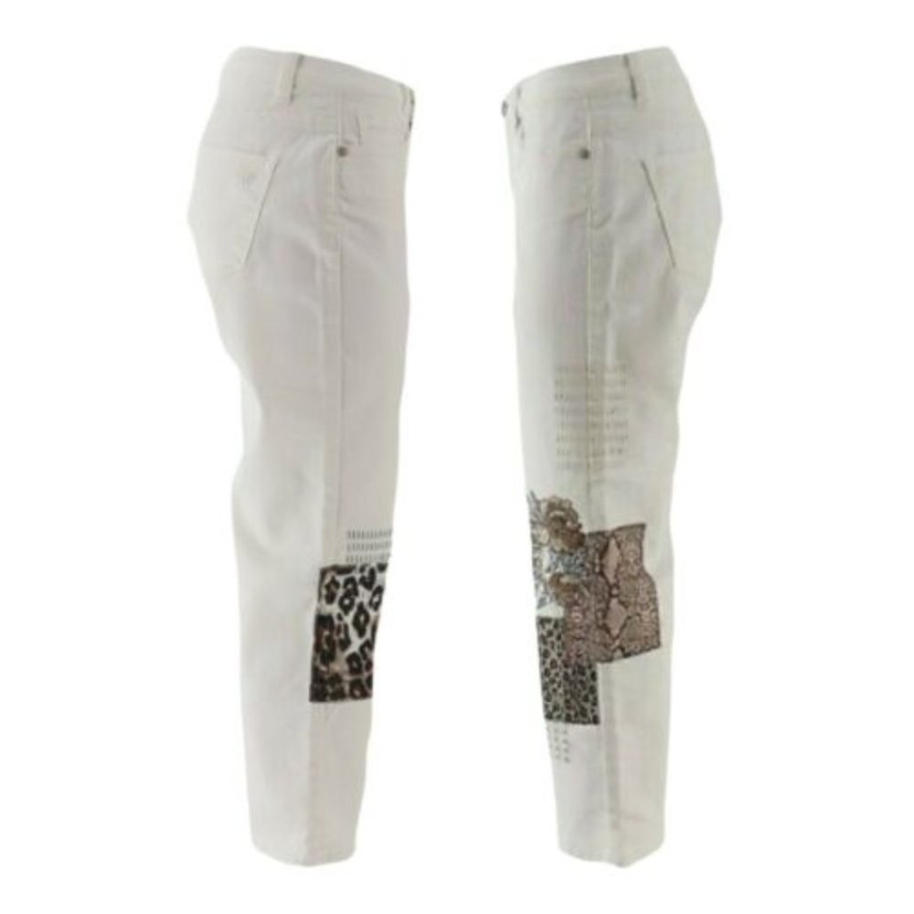 DG2 Diane Gilman Stretch Embroidered White Denim Cropped Jean Hi Rise - Picture 6 of 7